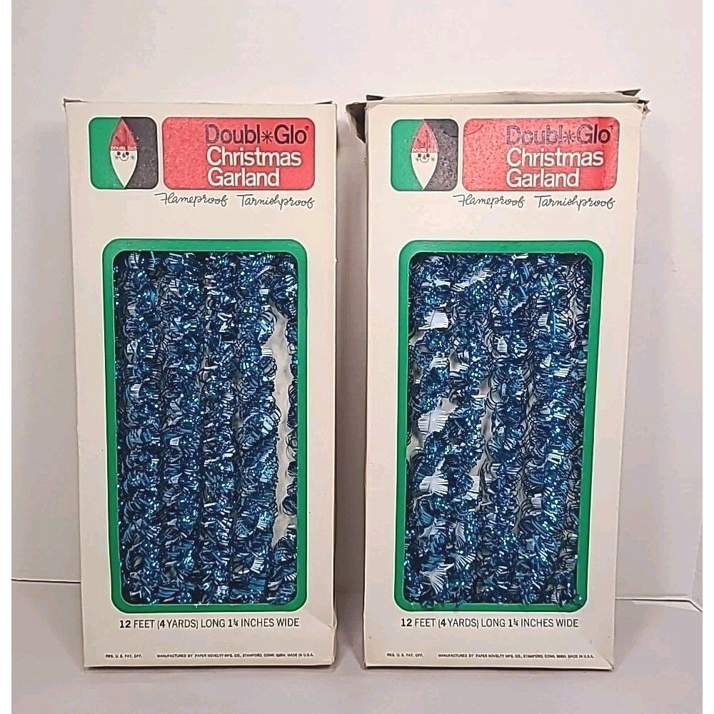 Vintage Doubl Glo Christmas Blue/White Garland 2-12'x 1.25" Boxes